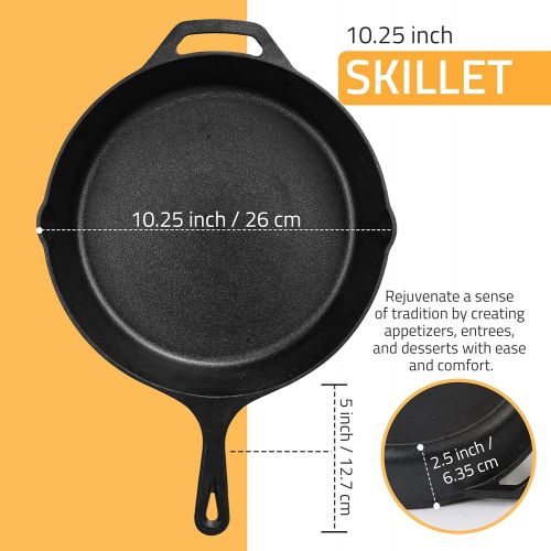  Utopia Kitchen 10.25 Inch - Pre-Seasoned Cast Iron Skillet - Frying Pan - Safe Grill Cookware for Indoor & Outdoor Use - (26 cm) Cast Iron Pan - Black