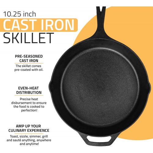  Utopia Kitchen 10.25 Inch - Pre-Seasoned Cast Iron Skillet - Frying Pan - Safe Grill Cookware for Indoor & Outdoor Use - (26 cm) Cast Iron Pan - Black