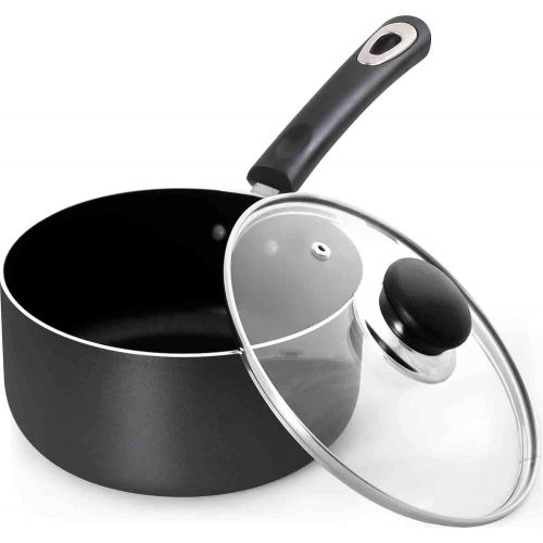  Utopia Kitchen Nonstick Saucepan Set - 1 Quart and 2 Quart Sauce Pan Set with Lid - Multipurpose Pots Set Use for Home Kitchen or Restaurant (Grey-Black)