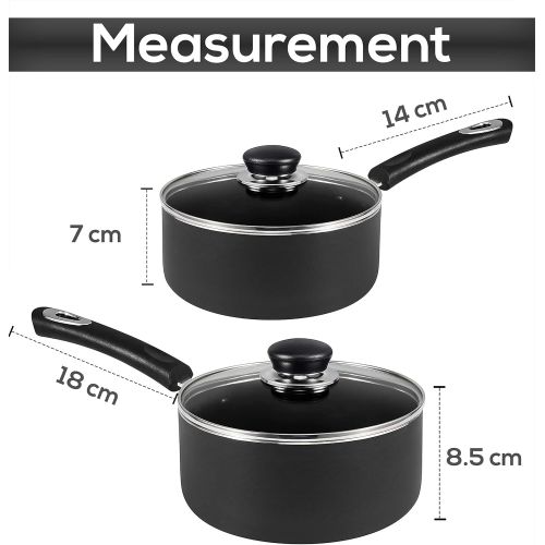  Utopia Kitchen Nonstick Saucepan Set - 1 Quart and 2 Quart Sauce Pan Set with Lid - Multipurpose Pots Set Use for Home Kitchen or Restaurant (Grey-Black)