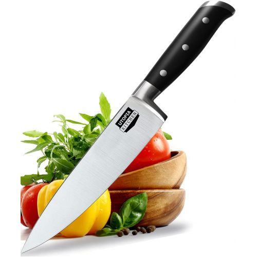  Utopia Kitchen Chef Knife Cooking Knife Carbon Stainless Steel Kitchen Knife with Sheath and Ergonomic Handle - Chopping Knife for Professional Use (8 Inch)