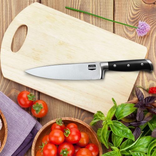  Utopia Kitchen Chef Knife Cooking Knife Carbon Stainless Steel Kitchen Knife with Sheath and Ergonomic Handle - Chopping Knife for Professional Use (8 Inch)