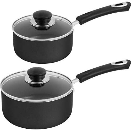 [아마존베스트]Utopia Kitchen Nonstick Saucepan Set - 1 Quart and 2 Quart - Glass Lid - Multipurpose Use for Home Kitchen or Restaurant (Grey-Black)
