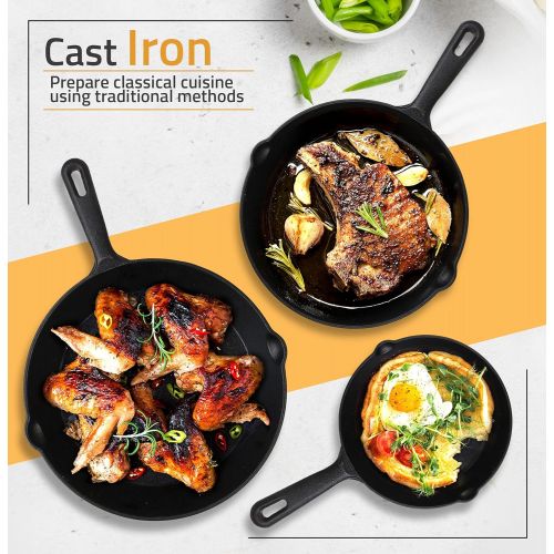  [아마존베스트]Utopia Kitchen Pre-Seasoned Cast Iron Skillet Set 3-Piece - 6 Inch, 8 Inch and 10 Inch