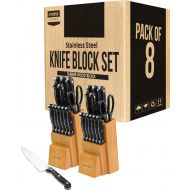 Utopia Kitchen Stainless Steel Knife - Rubber Wood Block - (Bulk Pack of 8)