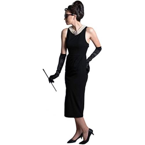  Utopiat Audrey Hepburn Breakfast at Tiffany’s Black Cotton Dress Set Vintage Iconic Halloween Costume