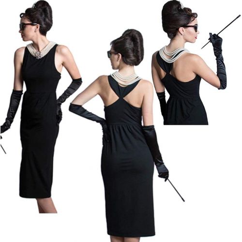  Utopiat Iconic Breakfast at Tiffanys Audrey Hepburn Black Dress Costume Set Satin Version