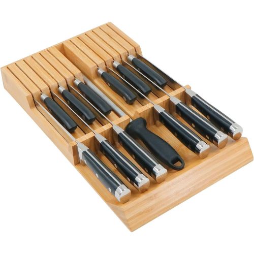  Utoplike in-Drawer Knife Block Bamboo Kitchen Knife Drawer Organizer,Large Handle Steak Knife Holder Without Knives, fit for 12 Knives and 1 Sharpening Steel