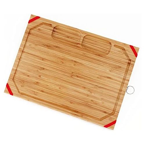  [아마존베스트]Utoplike Chopping Board Wooden Large for Kitchen, Bamboo Chopping Board, 45 x 33 x 2 cm, Ultimate Tray with Cut Juice Groove and 2 Built-In Compartments, Non-Slip Silicon Protectio