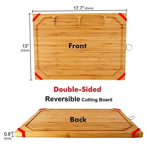  [아마존베스트]Utoplike Chopping Board Wooden Large for Kitchen, Bamboo Chopping Board, 45 x 33 x 2 cm, Ultimate Tray with Cut Juice Groove and 2 Built-In Compartments, Non-Slip Silicon Protectio