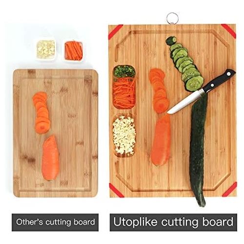  [아마존베스트]Utoplike Chopping Board Wooden Large for Kitchen, Bamboo Chopping Board, 45 x 33 x 2 cm, Ultimate Tray with Cut Juice Groove and 2 Built-In Compartments, Non-Slip Silicon Protectio