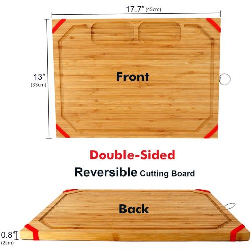  [아마존베스트]Utoplike Chopping Board Wooden Large for Kitchen, Bamboo Chopping Board, 45 x 33 x 2 cm, Ultimate Tray with Cut Juice Groove and 2 Built-In Compartments, Non-Slip Silicon Protectio