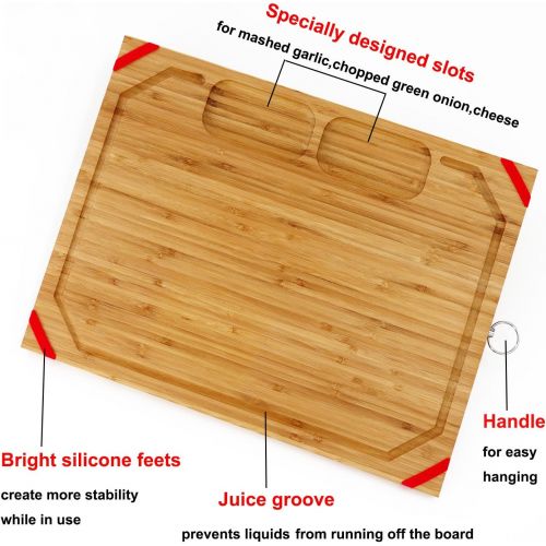  [아마존베스트]Utoplike Chopping Board Wooden Large for Kitchen, Bamboo Chopping Board, 45 x 33 x 2 cm, Ultimate Tray with Cut Juice Groove and 2 Built-In Compartments, Non-Slip Silicon Protectio