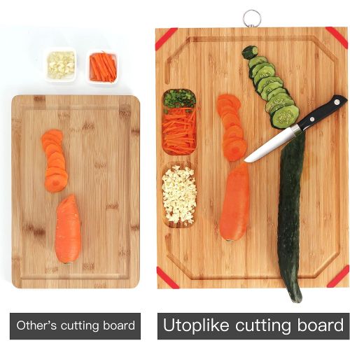  [아마존베스트]Utoplike Chopping Board Wooden Large for Kitchen, Bamboo Chopping Board, 45 x 33 x 2 cm, Ultimate Tray with Cut Juice Groove and 2 Built-In Compartments, Non-Slip Silicon Protectio