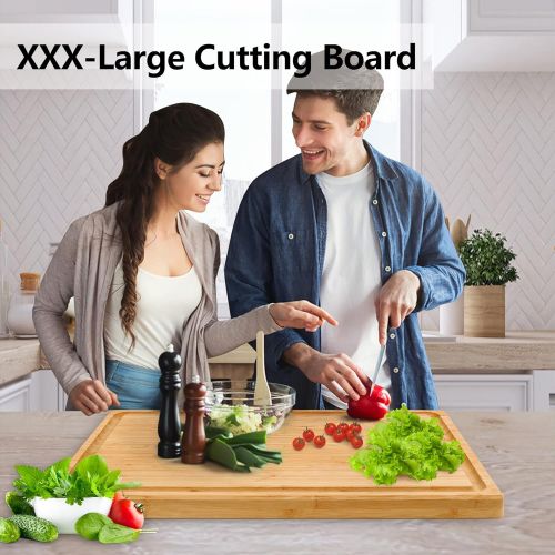  Utoplike Extra Large XXXL Bamboo Cutting Board 24 x16 Inch,Largest Wooden Butcher Block for Turkey, Meat, Vegetables, BBQ, Over the Sink Chopping Board with Handle and Juice Groove