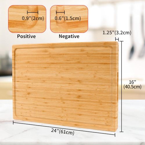  Utoplike Extra Large XXXL Bamboo Cutting Board 24 x16 Inch,Largest Wooden Butcher Block for Turkey, Meat, Vegetables, BBQ, Over the Sink Chopping Board with Handle and Juice Groove