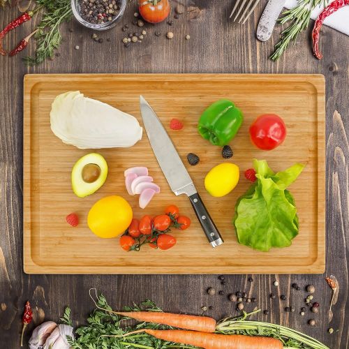  Utoplike Extra Large XXXL Bamboo Cutting Board 24 x16 Inch,Largest Wooden Butcher Block for Turkey, Meat, Vegetables, BBQ, Over the Sink Chopping Board with Handle and Juice Groove