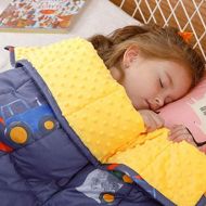 [아마존베스트]BUZIO Weighted Blanket 3 lbs for Kids, Ultra Cozy Minky Fleece and Cotton Sided with Cartoon Patterns, Reversible Heavy Blanket Great for Calming and Sleeping, 36x48 inches, Blue C