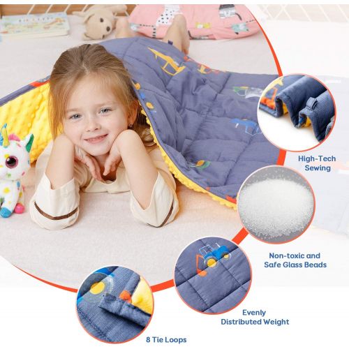  [아마존베스트]BUZIO Weighted Blanket 3 lbs for Kids, Ultra Cozy Minky Fleece and Cotton Sided with Cartoon Patterns, Reversible Heavy Blanket Great for Calming and Sleeping, 36x48 inches, Blue C