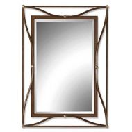 Uttermost 11547 B Thierry Beveled Mirror With Iron Frame, Scratched Bronze With Champagne Silver Leaf