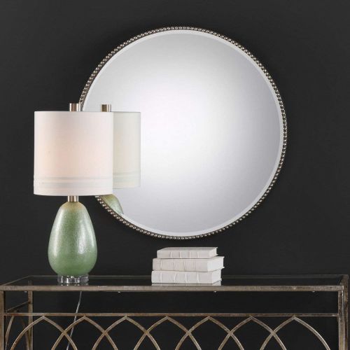  Uttermost 09252 Stefania Antiqued Silver Beaded Round Wall Mirror