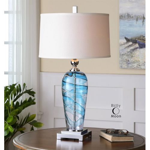  Uttermost 26137-1 Andreas Contemporary Blue and Clear Swirled Blown Glass Table Lamp