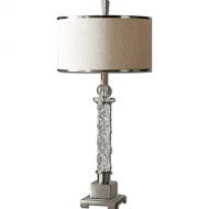 Uttermost 26762-1 Campania Lamp, Carved Glass Base, 35.3 L x 16.0 W x 16.0 D, Brushed Aluminum