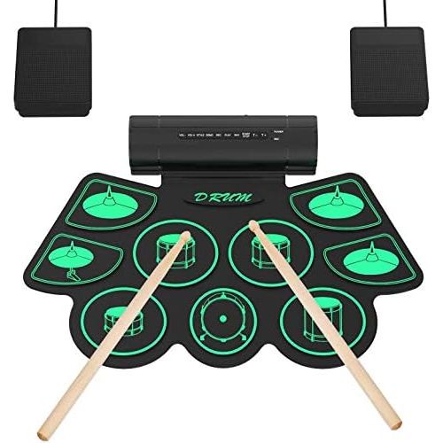  [아마존베스트]Uverbon Electronic Drum Kit, Supports DTX Kits, Hand, Roll-Up Drum Kit, 9 Silicone Drum Pads, Built-in Stereo Speaker, Bluetooth, MIDI for Children, Beginners