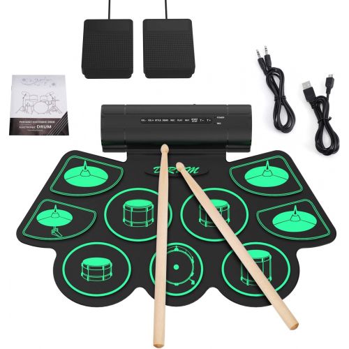  [아마존베스트]Uverbon Electronic Drum Kit, Supports DTX Kits, Hand, Roll-Up Drum Kit, 9 Silicone Drum Pads, Built-in Stereo Speaker, Bluetooth, MIDI for Children, Beginners