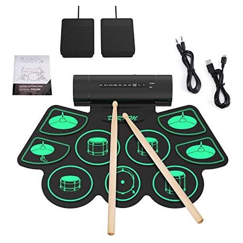  [아마존베스트]Uverbon Electronic Drum Kit, Supports DTX Kits, Hand, Roll-Up Drum Kit, 9 Silicone Drum Pads, Built-in Stereo Speaker, Bluetooth, MIDI for Children, Beginners