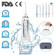 [아마존핫딜]Munddusche Elektrisch Kabellos, Uvistare Professional Wasser Flosser Oral Irrigator IPX7 Wasserdicht, Zahnreiniger mit 300ML Wassertank 5 Modi und 6 Duesen, Weiss