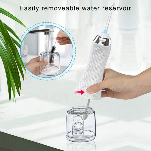  [아마존 핫딜]  [아마존핫딜]Munddusche Elektrisch Kabellos, Uvistare Professional Wasser Flosser Oral Irrigator IPX7 Wasserdicht, Zahnreiniger mit 300ML Wassertank 5 Modi und 6 Duesen, Weiss