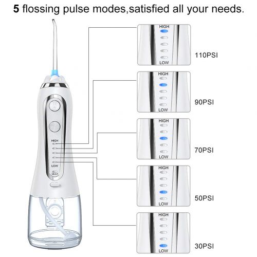  [아마존 핫딜]  [아마존핫딜]Munddusche Elektrisch Kabellos, Uvistare Professional Wasser Flosser Oral Irrigator IPX7 Wasserdicht, Zahnreiniger mit 300ML Wassertank 5 Modi und 6 Duesen, Weiss