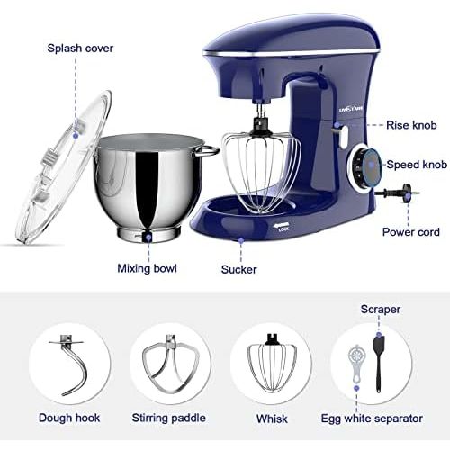  Uvistare Food Processor Multifunctional 1400 W Kneading Machine, 7 L Mixing Bowl Mixer with 3 Kneading and Whisks, Splash Guard, Dough Scraper, Egg Separator, 6 + Pulse Levels for