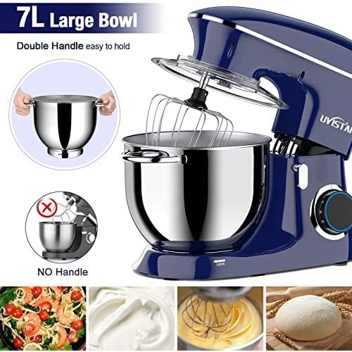  Uvistare Food Processor Multifunctional 1400 W Kneading Machine, 7 L Mixing Bowl Mixer with 3 Kneading and Whisks, Splash Guard, Dough Scraper, Egg Separator, 6 + Pulse Levels for