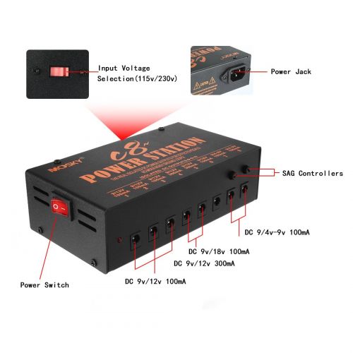  Uxcell uxcell Pedal Power Supply 8 Isolated Output 9V 12V 18V Effect Pedals Internal Toroidal Transformer