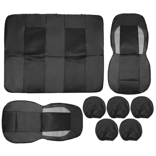  Uxcell uxcell Universal Front Rear Seat Cover Cushion Mat Protector Compatible for Car SUV Truck Black Gray Polyester Mesh PU Leather 8pcs