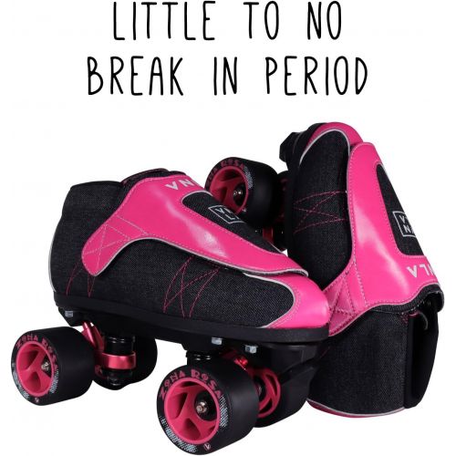  VNLA Zona Rosa Jam Skate Mens & Womens Skates - Roller Skates for Women & Men - Adjustable Roller Skate/Rollerskates - Outdoor & Indoor Adult Skate - Kid/Kids Skates (Denim/Pink)