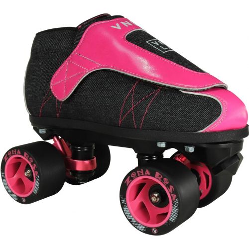  VNLA Zona Rosa Jam Skate Mens & Womens Skates - Roller Skates for Women & Men - Adjustable Roller Skate/Rollerskates - Outdoor & Indoor Adult Skate - Kid/Kids Skates (Denim/Pink)