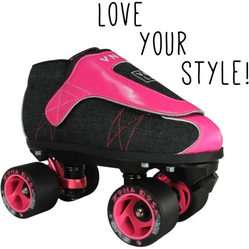  VNLA Zona Rosa Jam Skate Mens & Womens Skates - Roller Skates for Women & Men - Adjustable Roller Skate/Rollerskates - Outdoor & Indoor Adult Skate - Kid/Kids Skates (Denim/Pink)