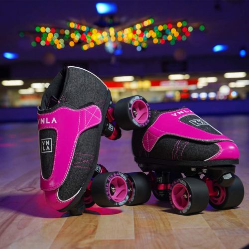  VNLA Zona Rosa Jam Skate Mens & Womens Skates - Roller Skates for Women & Men - Adjustable Roller Skate/Rollerskates - Outdoor & Indoor Adult Skate - Kid/Kids Skates (Denim/Pink)