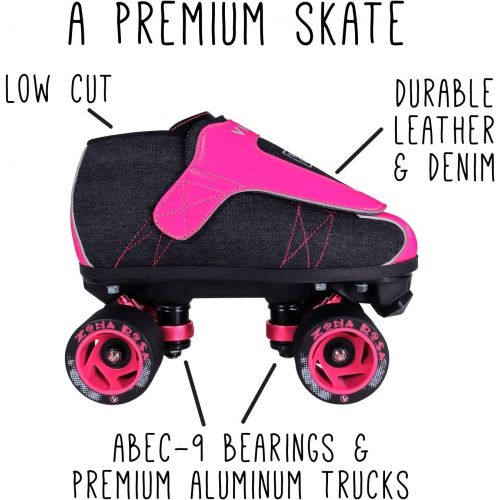  VNLA Zona Rosa Jam Skate Mens & Womens Skates - Roller Skates for Women & Men - Adjustable Roller Skate/Rollerskates - Outdoor & Indoor Adult Skate - Kid/Kids Skates (Denim/Pink)