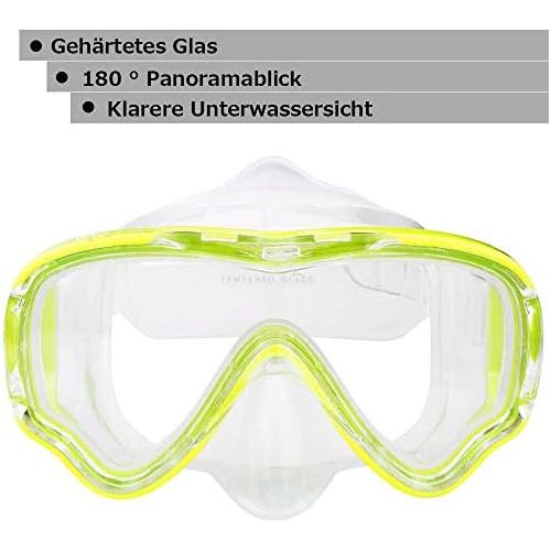  V VILISUN Taucherbrille mit Schnorchel Anti-Leck Anti-Fog Schnorchelset Tauchset aus Gehartetem Glas, ideal fuer Tauchen, Schnorcheln und Schwimmen, Kinder Tauchset mit Nasenklemme