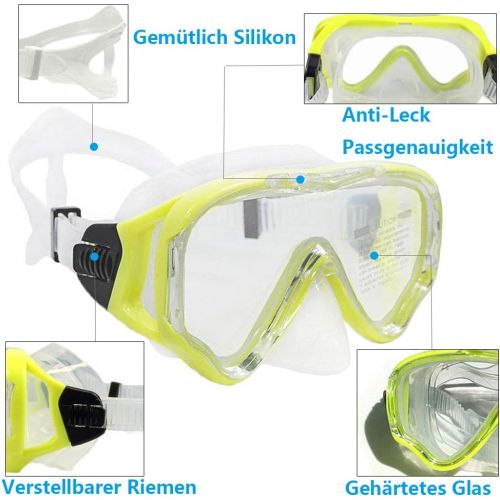 V VILISUN Taucherbrille mit Schnorchel Anti-Leck Anti-Fog Schnorchelset Tauchset aus Gehartetem Glas, ideal fuer Tauchen, Schnorcheln und Schwimmen, Kinder Tauchset mit Nasenklemme