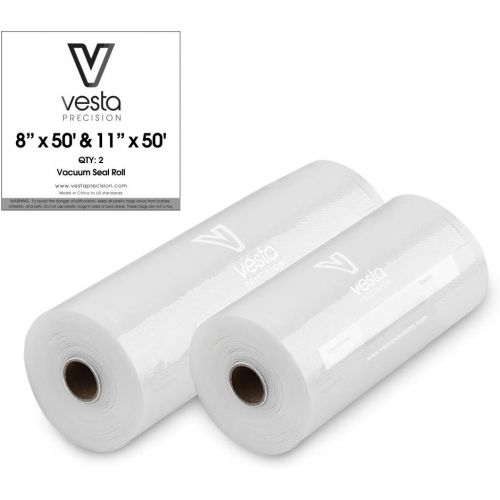  V Vesta Precision Vesta Vacuum Sealer Bags Rolls | 8x50 and 11x50 2 pack | ideal for Food Saver, Seal a Meal | BPA Free, Heavy Duty | Great for food vac storage or sous vide