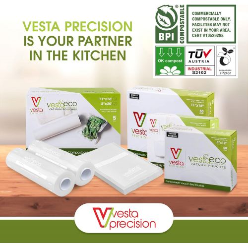  V Vesta Precision Vesta Vacuum Sealer Bags Rolls | 8x16 3 pack | ideal for Food Saver, Seal a Meal | fits well in roll slots of sealers | BPA Free, Heavy Duty | Great for food vac storage or sous vi