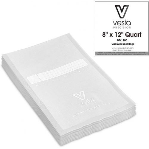  V Vesta Precision Vesta Vacuum Sealer Bags | 8x12 Inch Quart 100 count | ideal for Food Saver, Seal a Meal | BPA Free, Heavy Duty | Great for food vac storage or sous vide