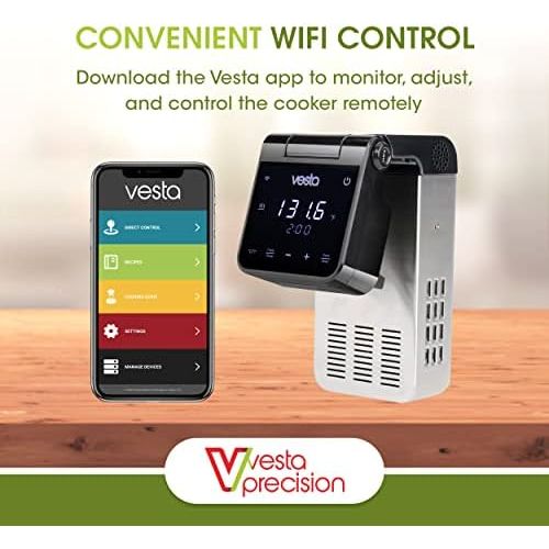  V Vesta Precision Imersa Elite Sous Vide Cooker with Unique Folding Design | Powerful Pump Immersion Circulator | App Enabled with Big Display | by Vesta Precision