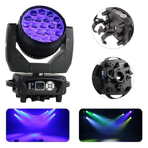  19 * 15W RGBW 4IN1 Aura Zoom Wash Moving Head Light with Folding clamp - LED Beam Zoom Moving Lights,Led Backlight,Stage Led Moving Head Lighting for Dj Disco and Party