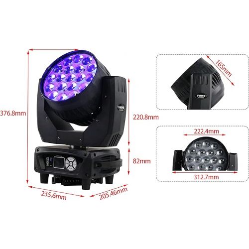  19 * 15W RGBW 4IN1 Aura Zoom Wash Moving Head Light with Folding clamp - LED Beam Zoom Moving Lights,Led Backlight,Stage Led Moving Head Lighting for Dj Disco and Party